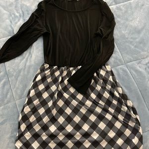 Merokeety size L 12/14 maxi dress buffalo check black white